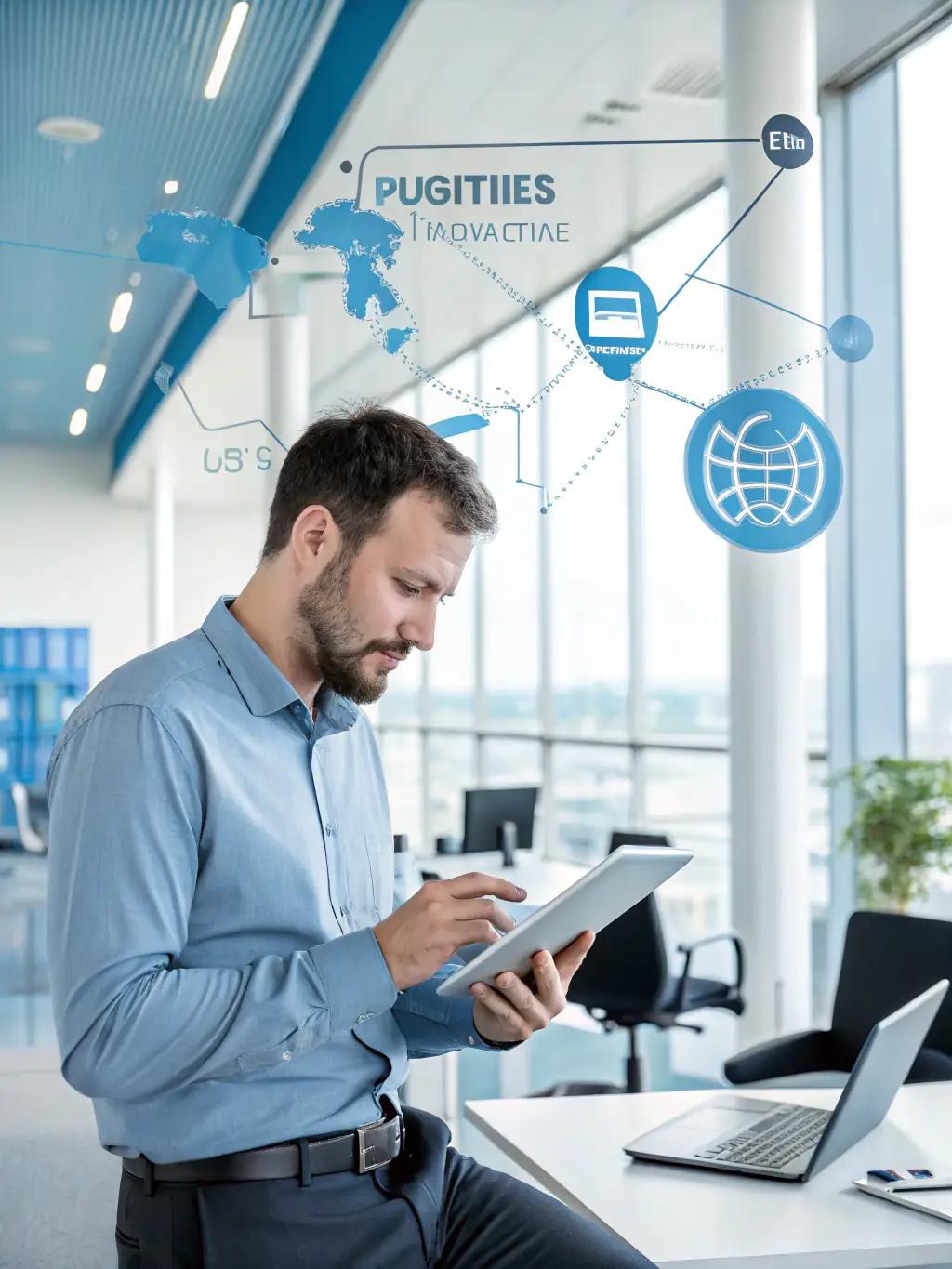 A logistics manager using an AI-powered dashboard to optimize delivery routes and track inventory in real-time, with a focus on efficiency and cost savings.